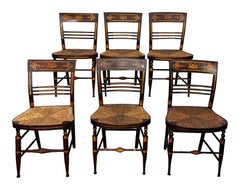 Set of 6 American Hitchcock Style Chairs with Woven Rush Seats