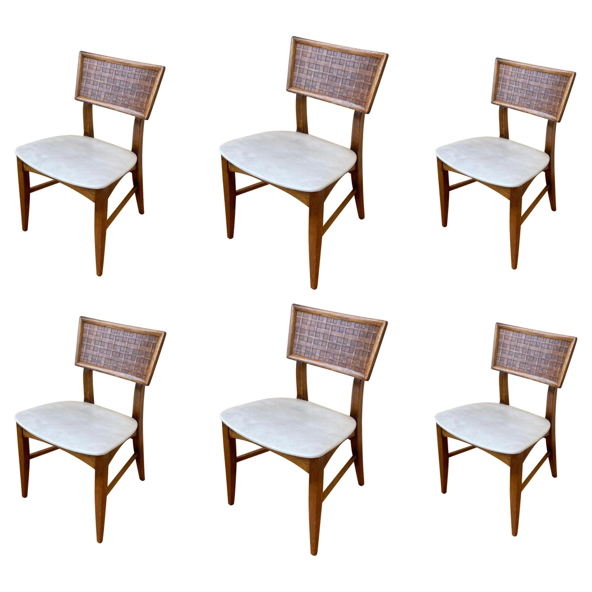 Set of 6 American Mid Century Atomic Age Walnut Dining Chairs 1 Captain Chair