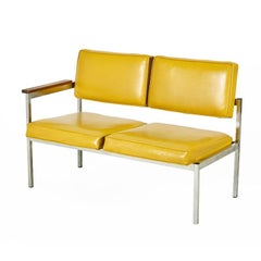Set of 6 American Mid-Century (circa 1970s) Yellow Vinyl / Chrome Office Benches