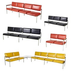Set of 6 American Mid-Century (circa 1970s) Yellow Vinyl / Chrome Office Benches