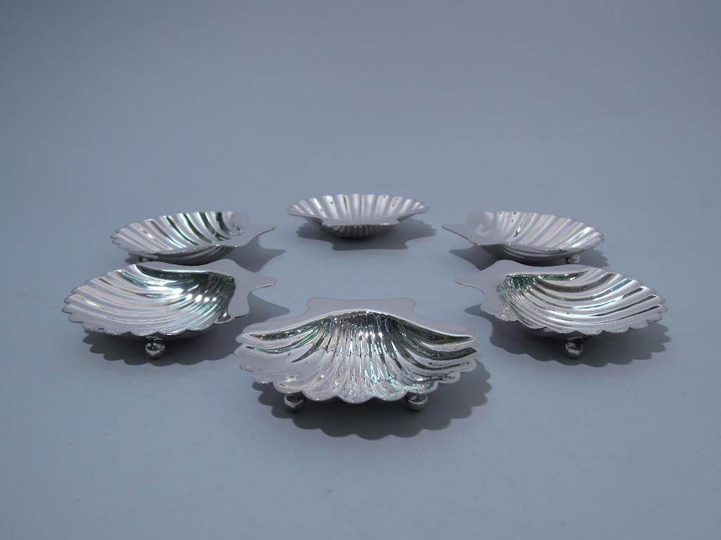 Mid-Century Modern Set of 6 American Modern Sterling Silver Scallop Shell Nut Dishes