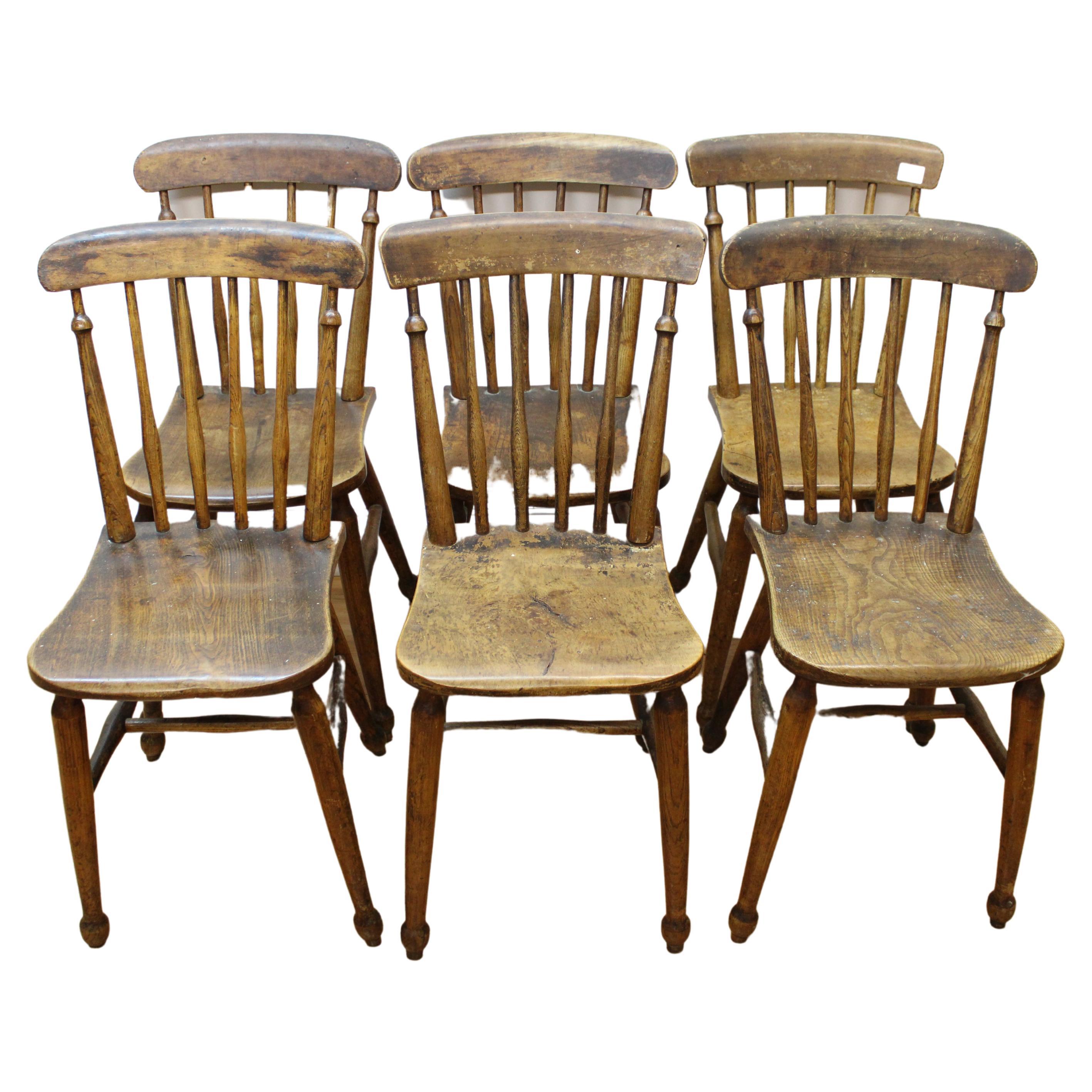 Set of 6 American Oak Fanback Windsor Side Chairs