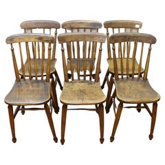 Antique Set of 6 American Oak Fanback Windsor Side Chairs