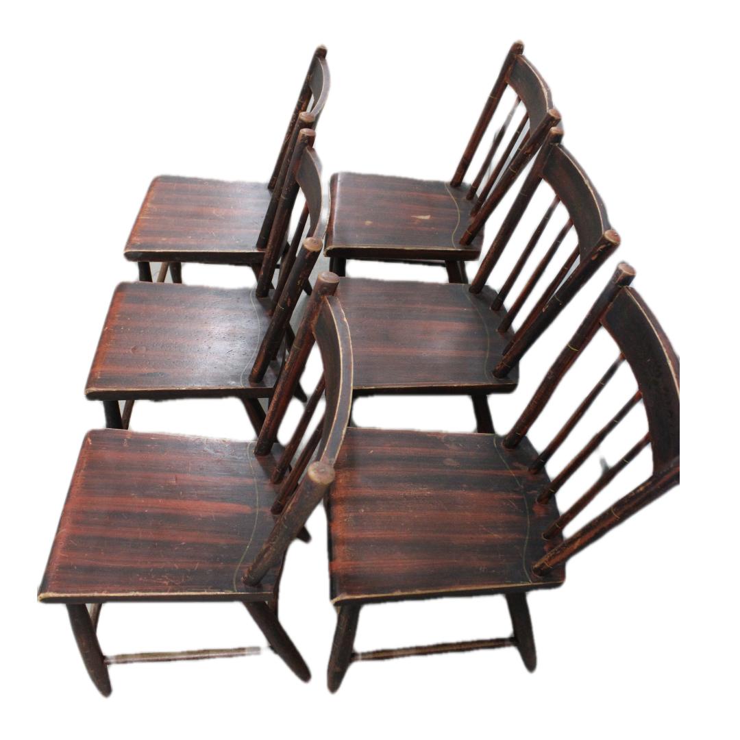 19th Century Set of 6 American Stenciled Painted Side Chairs For Sale