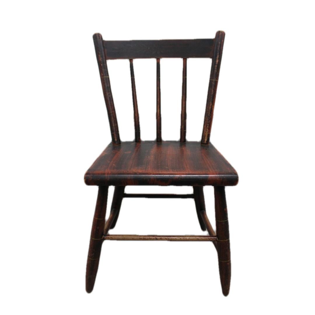 Wood Set of 6 American Stenciled Painted Side Chairs For Sale