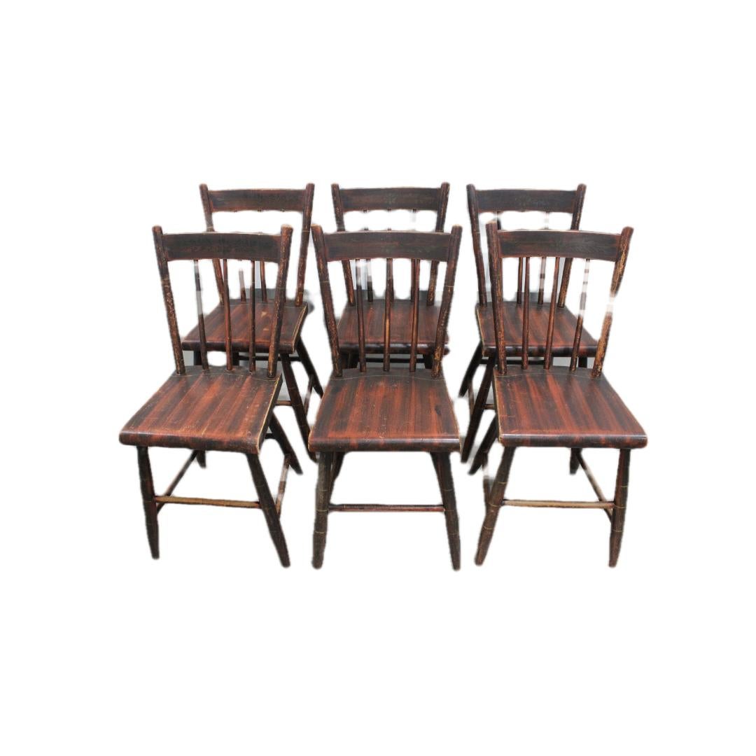 Set of 6 American Stenciled Painted Side Chairs For Sale 2