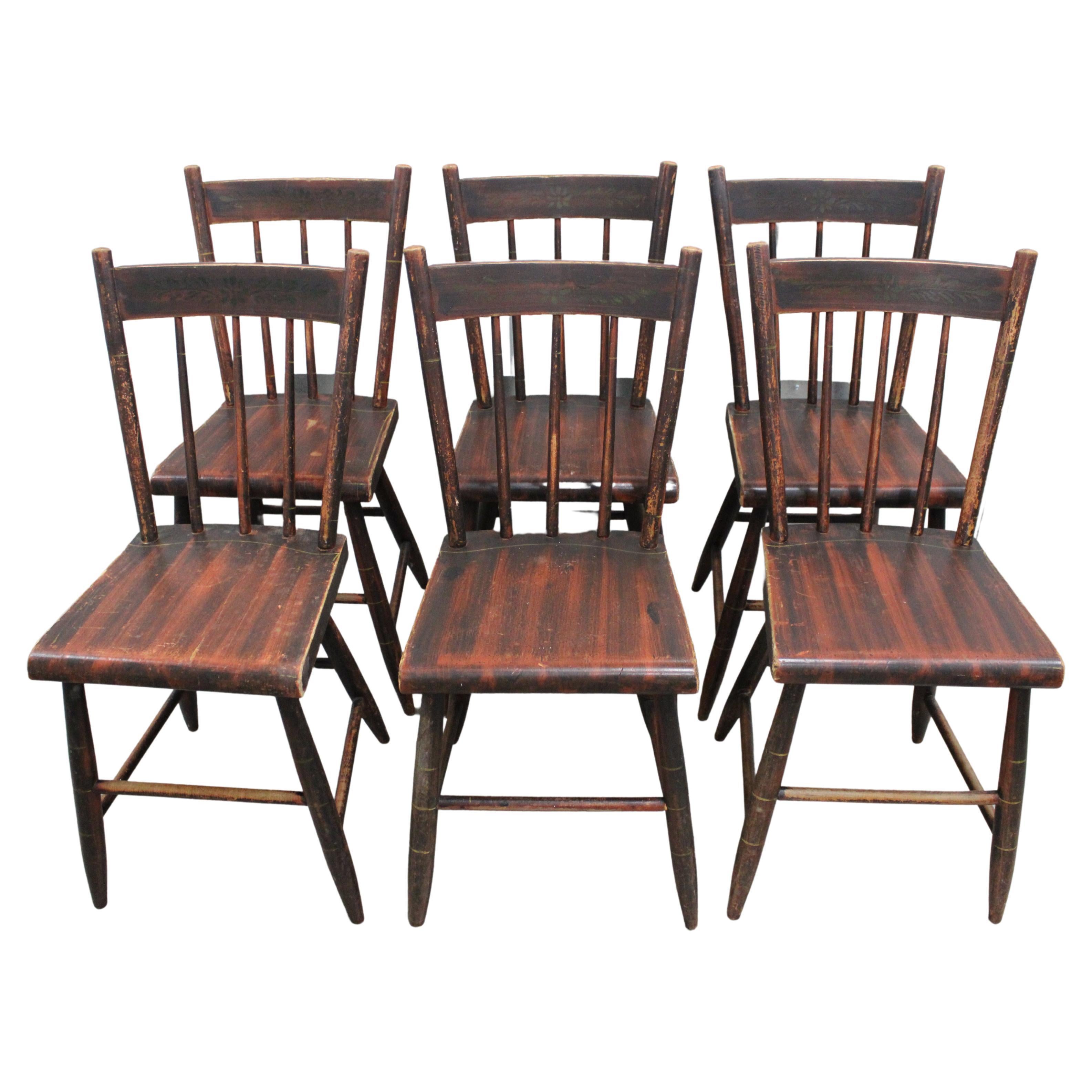 Set of 6 American Stenciled Painted Side Chairs