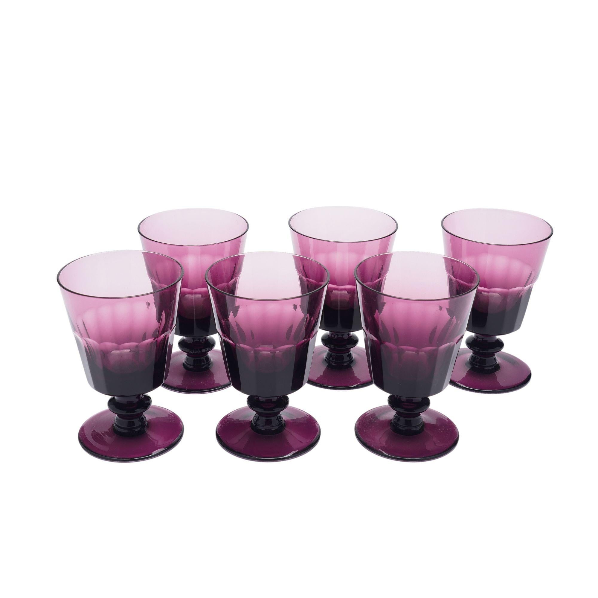 British Set of 6 amethyst glass goblets by William Yeoward, 1980-90