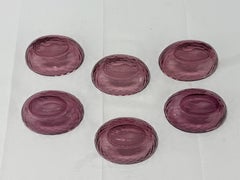 Set of 6, Amethyst Glass Intaglio Pheasant Cut Open Salt Cellars