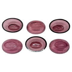 Set of 6, Amethyst Glass Intaglio Pheasant Cut Open Salt Cellars