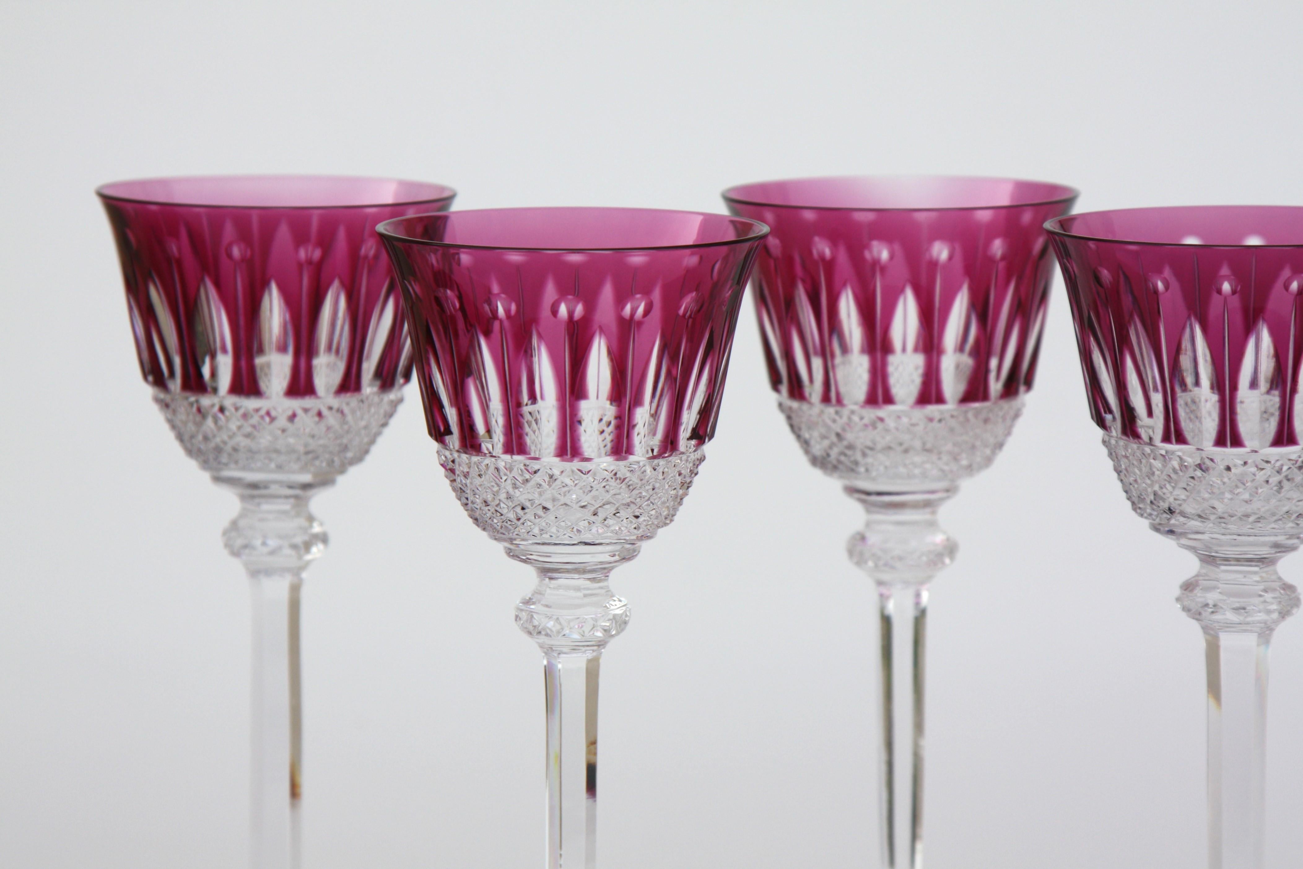 Mid-Century Modern Set of 6 amethyst Roemer glasses in St. Louis crystal, Tommy model
