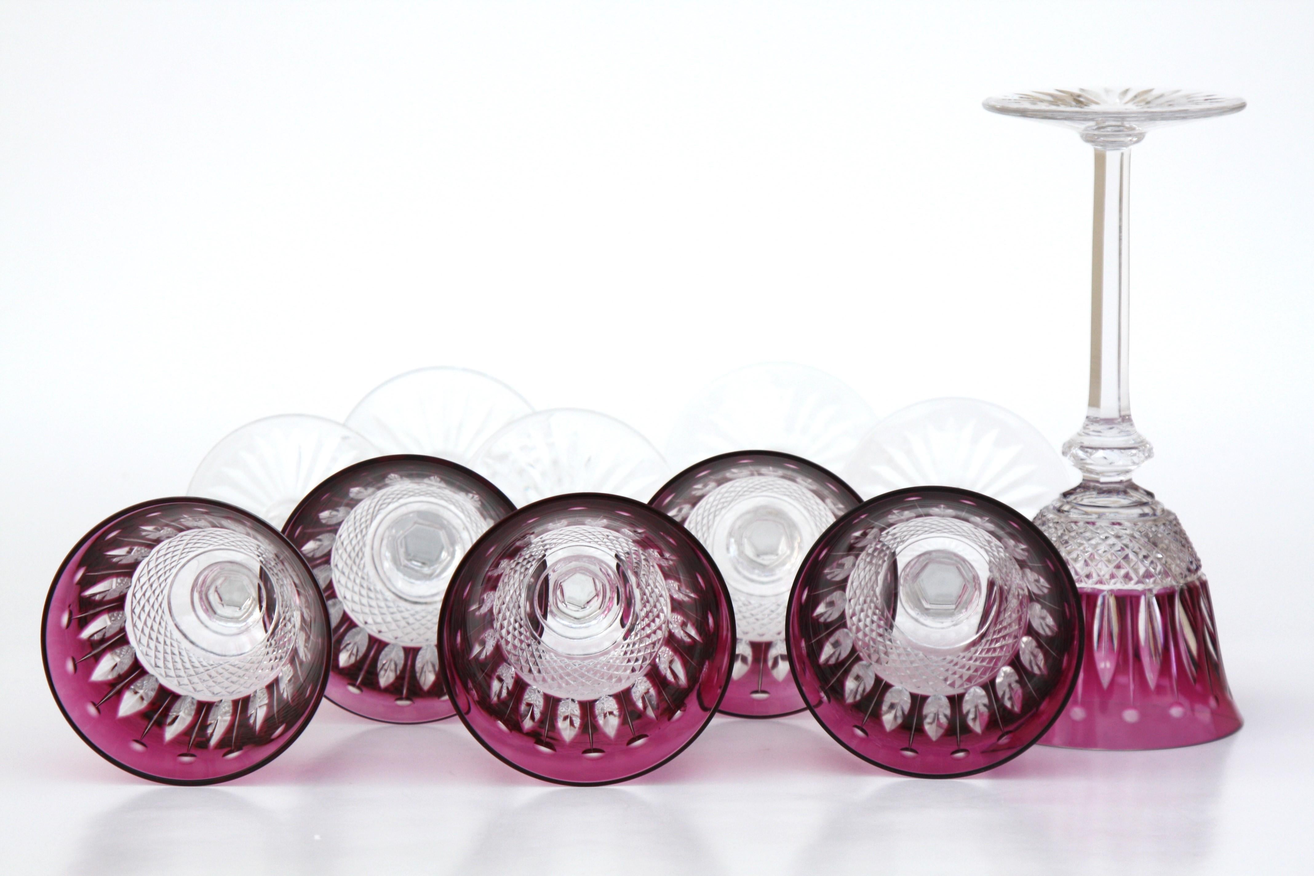 20th Century Set of 6 amethyst Roemer glasses in St. Louis crystal, Tommy model