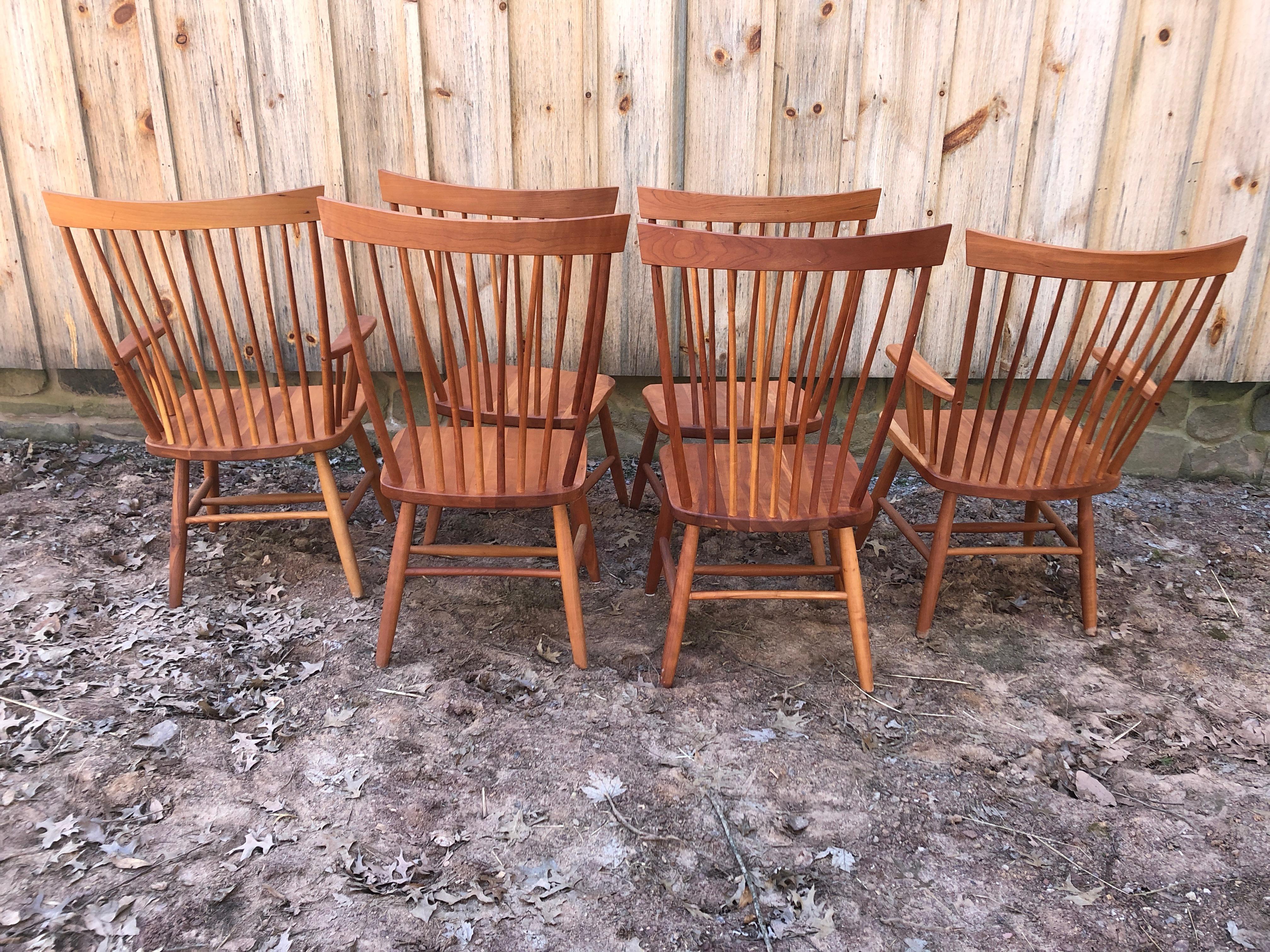 American Set of 6 Amish Style Cherry Dining Chairs