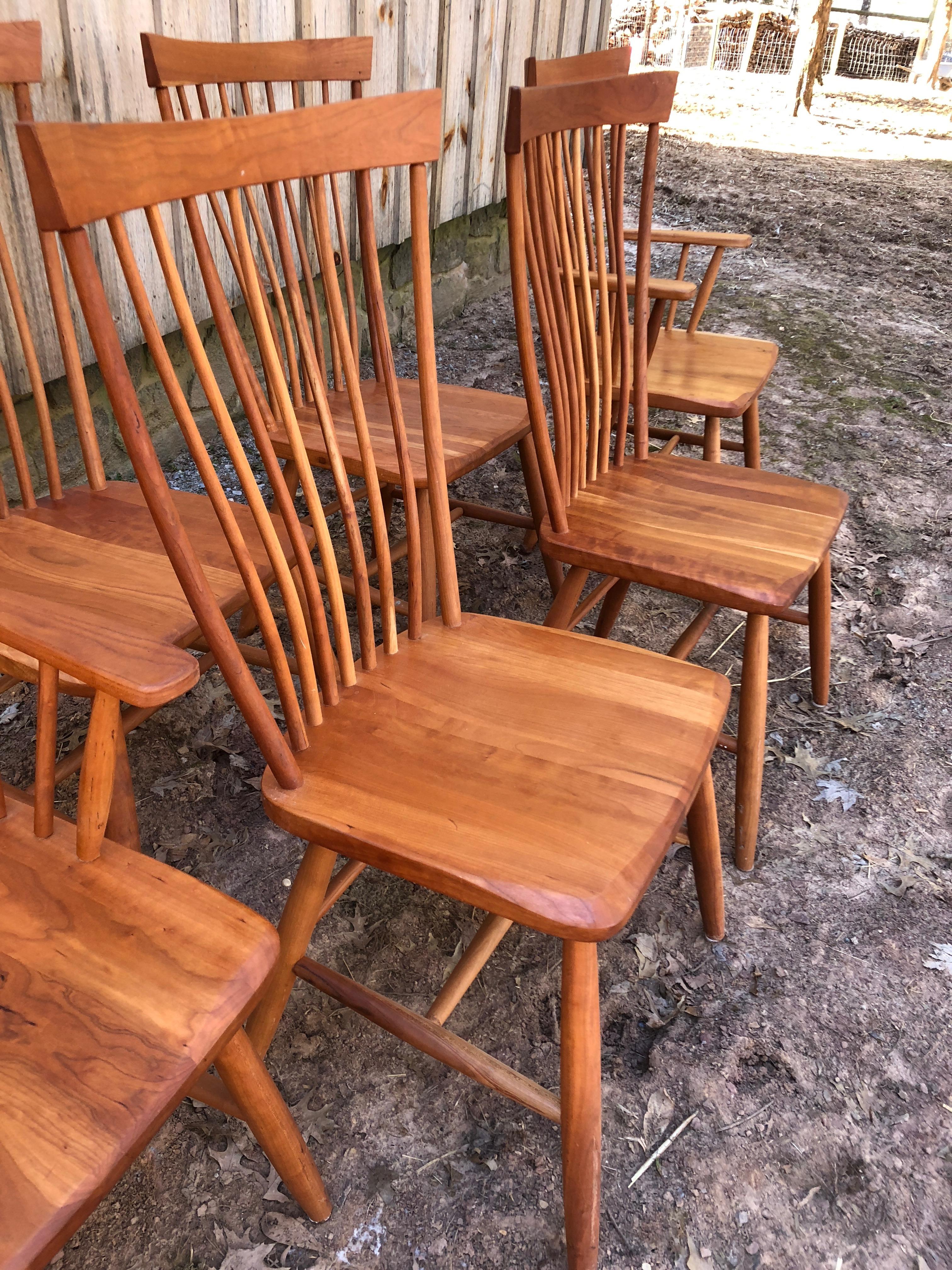 Mid-20th Century Set of 6 Amish Style Cherry Dining Chairs