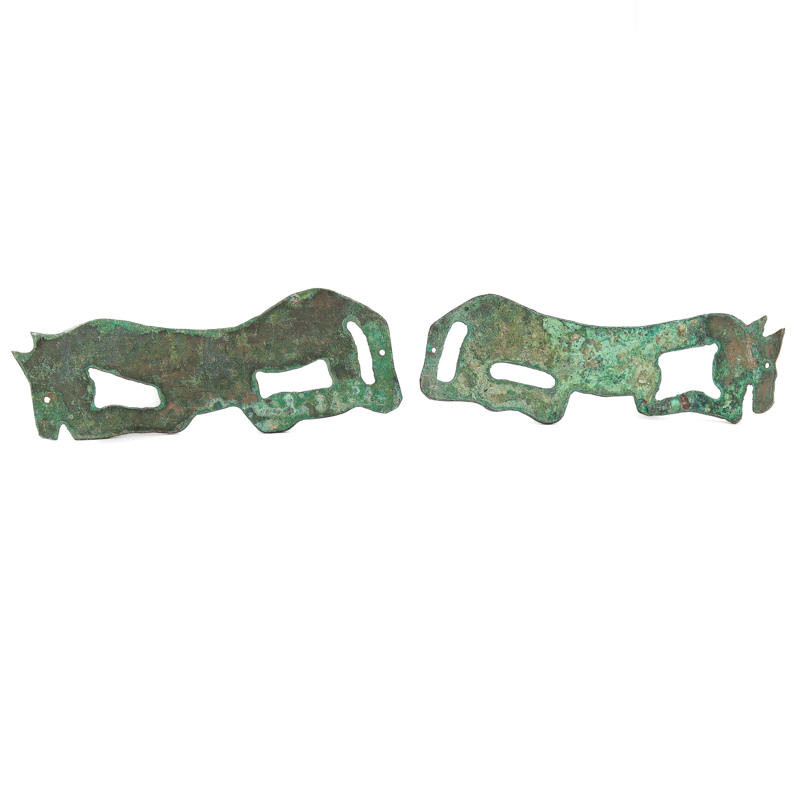 Juego de 6 placas de bronce chinas antiguas para cinturón con forma de caballo en venta 1