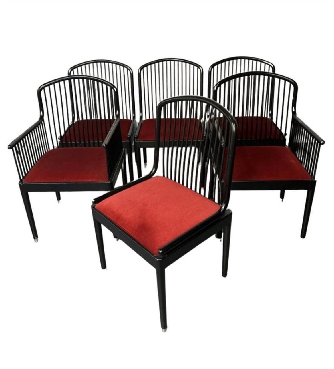 Mid-Century Modern Set of 6 Andover Black Lacquer Dining Chairs by Davis Allen for Stendig For Sale