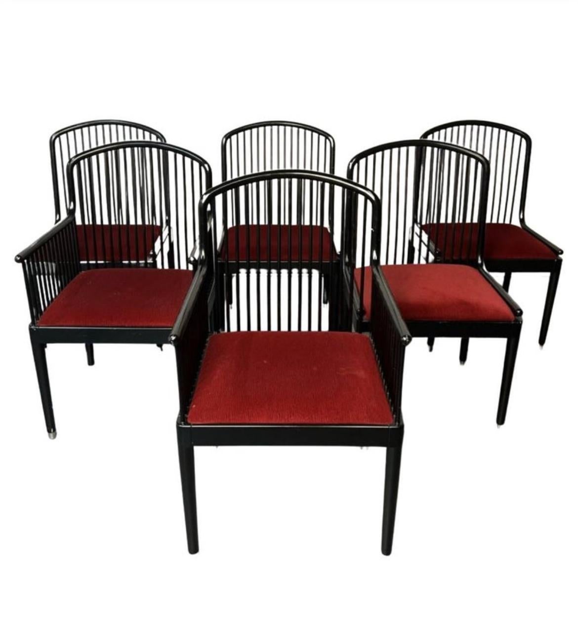 Italian Set of 6 Andover Black Lacquer Dining Chairs by Davis Allen for Stendig For Sale