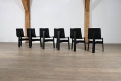 Juego de 6 sillas de comedor italianas de piel y madera Angelo Mangiarotti para Agapecasa