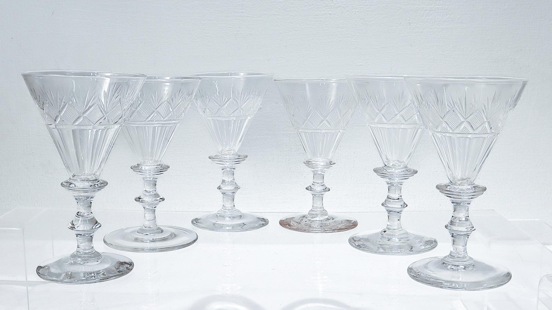 Set von 6 antiken Weingläsern oder Gläsern aus geschliffenem Glas aus dem 19. Jahrhundert, Bakewell zugeschrieben (Amerikanischer Imperialismus) im Angebot