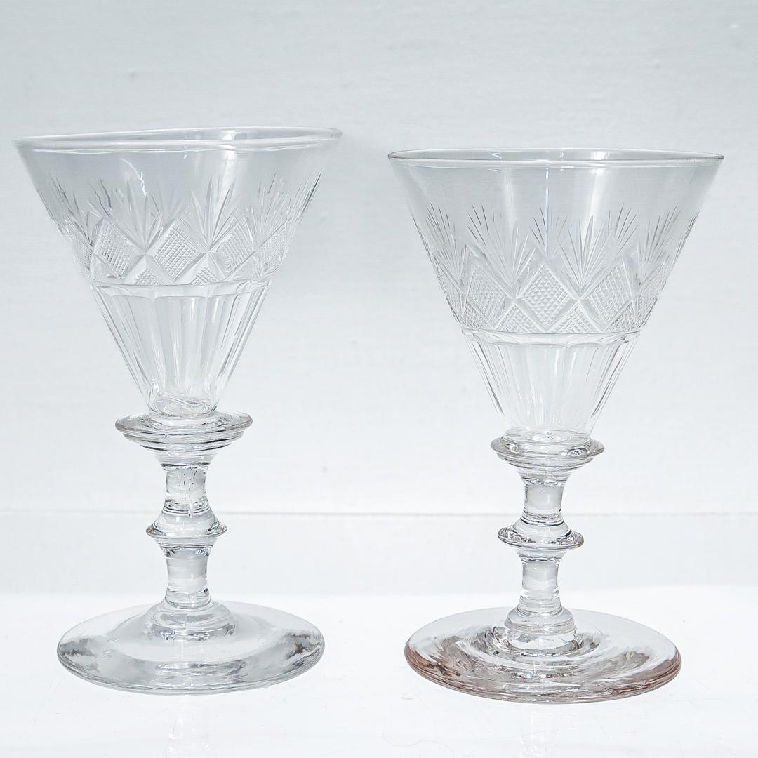 American Set of 6 Antique 19th C Cut Glass Wine Stems or Glasses Attributed to Bakewell For Sale