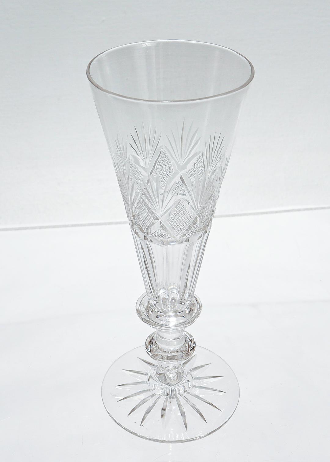 Set of 6 Antique 19th Century Cut Glass Champagne Flutes Attributed to Bakewell For Sale 3