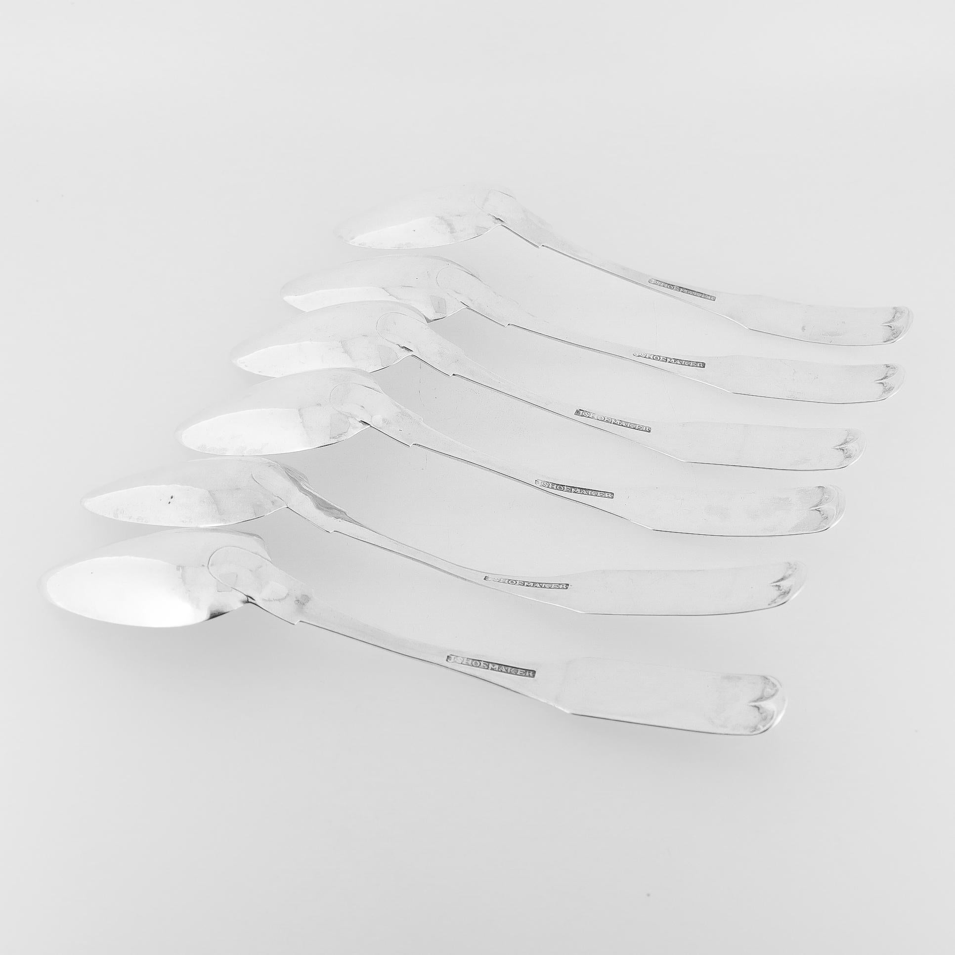Set of 6 Antique American Monogrammed Coin Silver Teaspoons by Joseph Shoemaker en venta 2