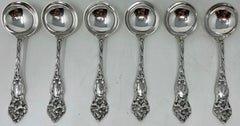 Set of 6 Antique American Sterling Silver Gumbo Spoons, Circa 1880-1890