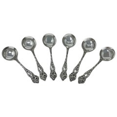 Set of 6 Antique American Sterling Silver Gumbo Spoons, Circa 1880-1890