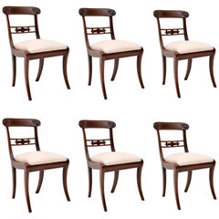 Set of 6 Antique Brass Inlaid Mahogany Regency Dining Chairs