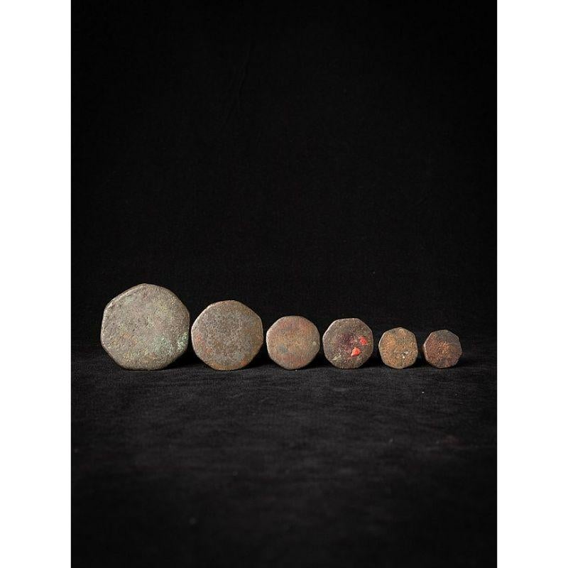 Set of 6 Antique Bronze Opium Weights from Burma For Sale 7