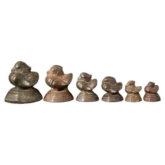 Set of 6 Antique Bronze Opium Weights from Burma For Sale