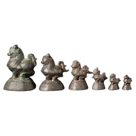 Set von 6 antiken Opiumgewichten aus Bronze aus Birma