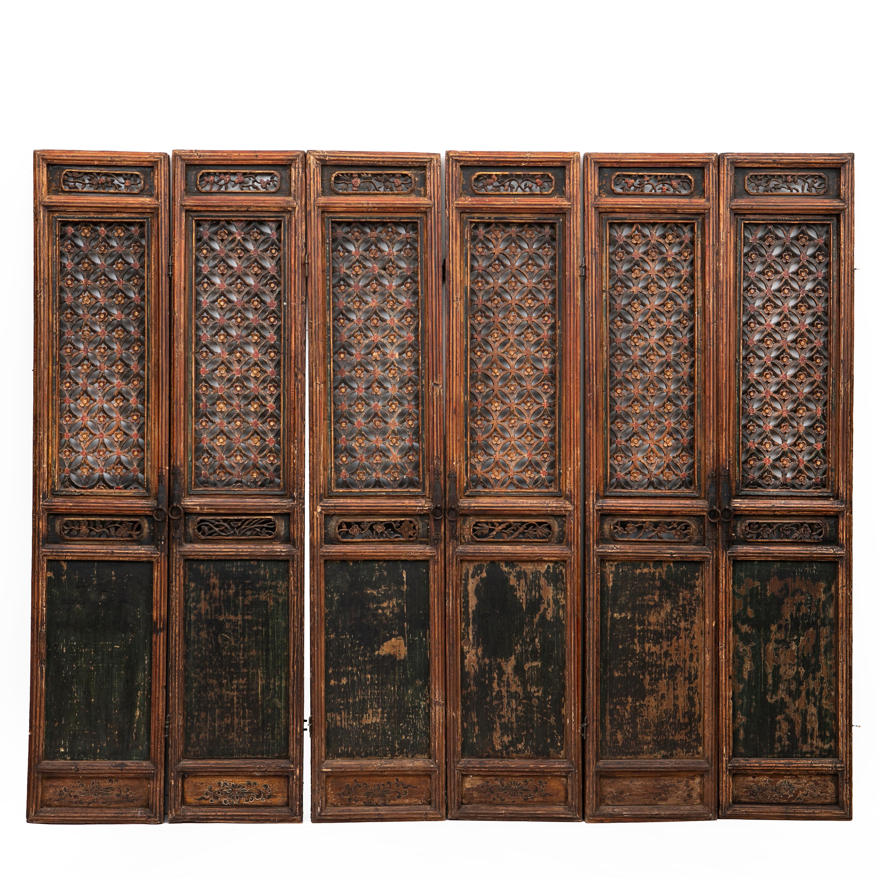 Set of 6 Antique Chinese Lattice Panels For Sale 5
