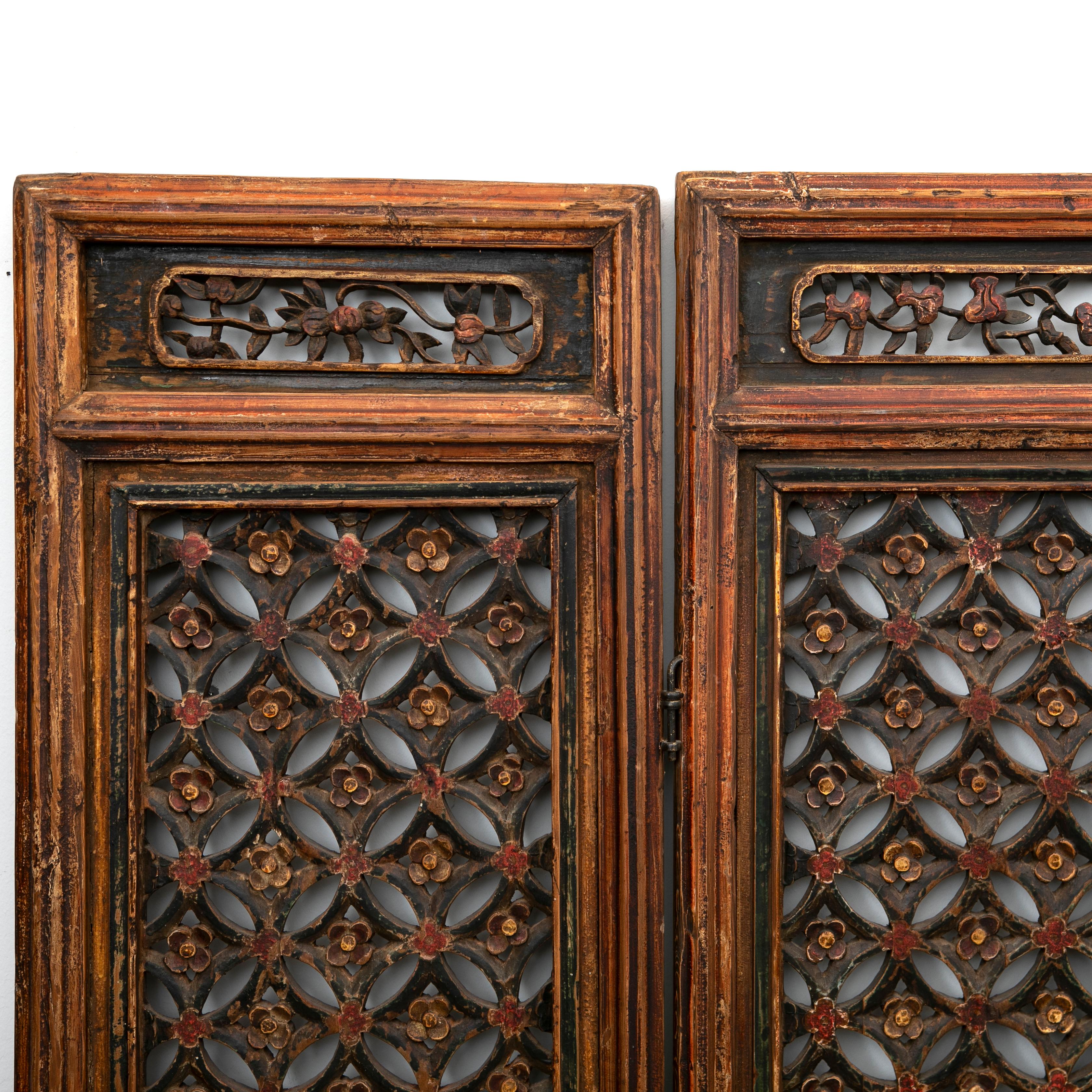 Lacquered Set of 6 Antique Chinese Lattice Panels For Sale