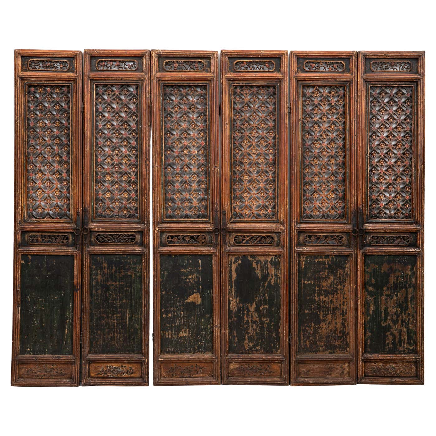 Chinese Panel Pattern Set of 6 Antique Chinese Lattice Panels For Sale at 1stDibs
