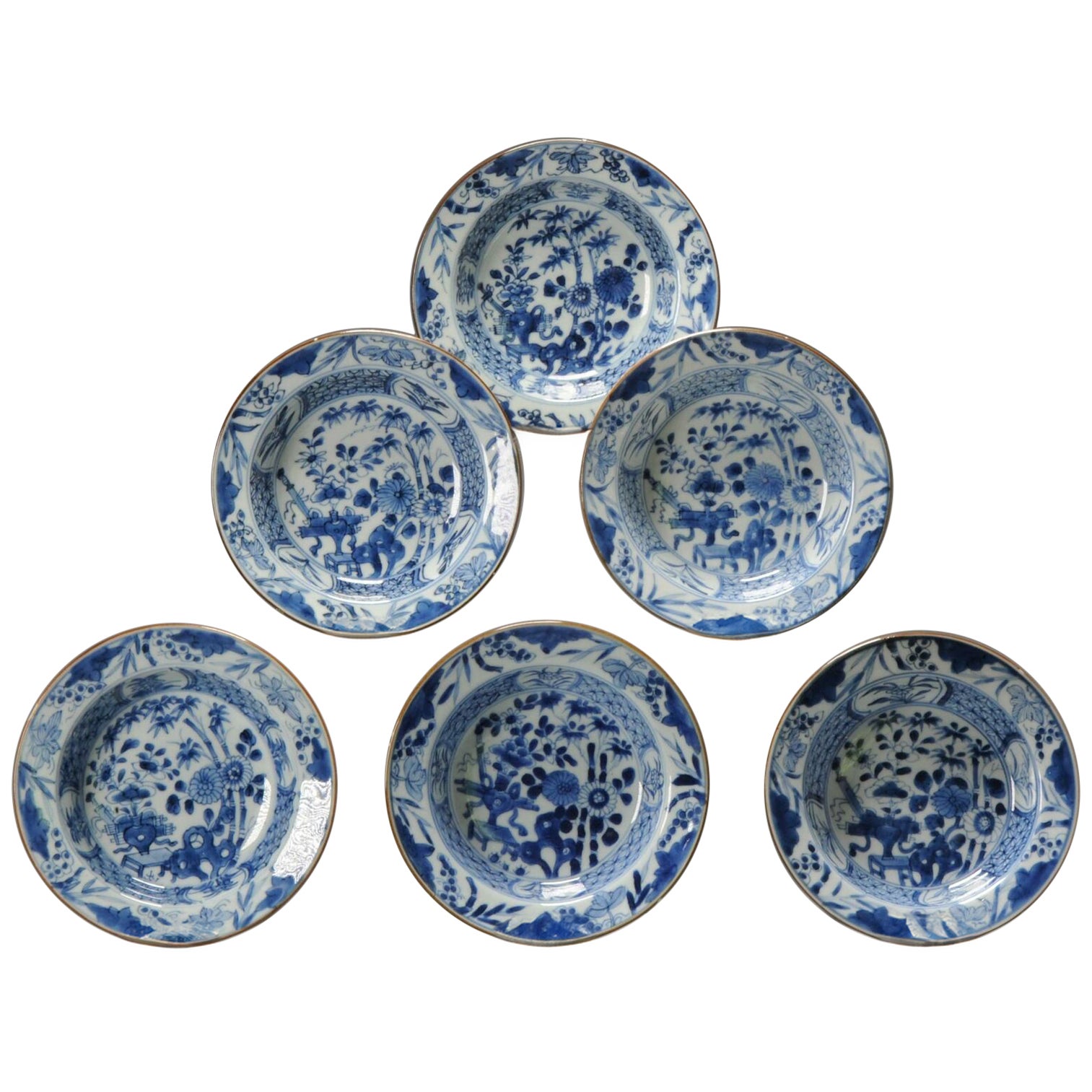 Set of 6 Antique Chinese Porcelain Kangxi/Yongzheng Blue White Dinner Plates