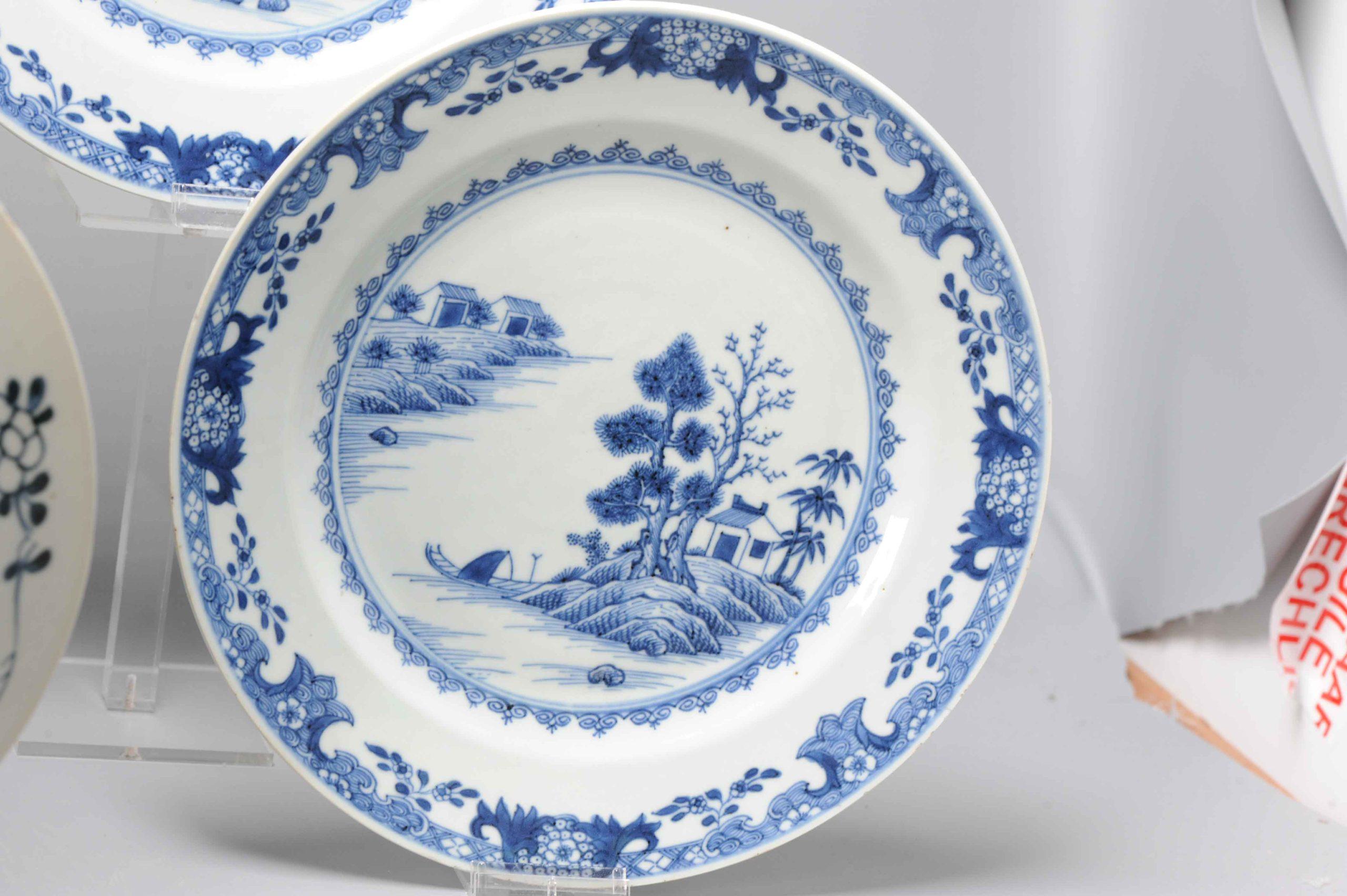 Set von 6 antiken chinesischen Porzellantellern aus der Qing-Periode in Blau und Weiß, 18. Jahrhundert (Chinesisch) im Angebot