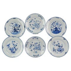Set von 6 antiken chinesischen Yongzheng/Qianlong-Esstellern aus Porzellan in Blau/Weiß aus Yongzheng