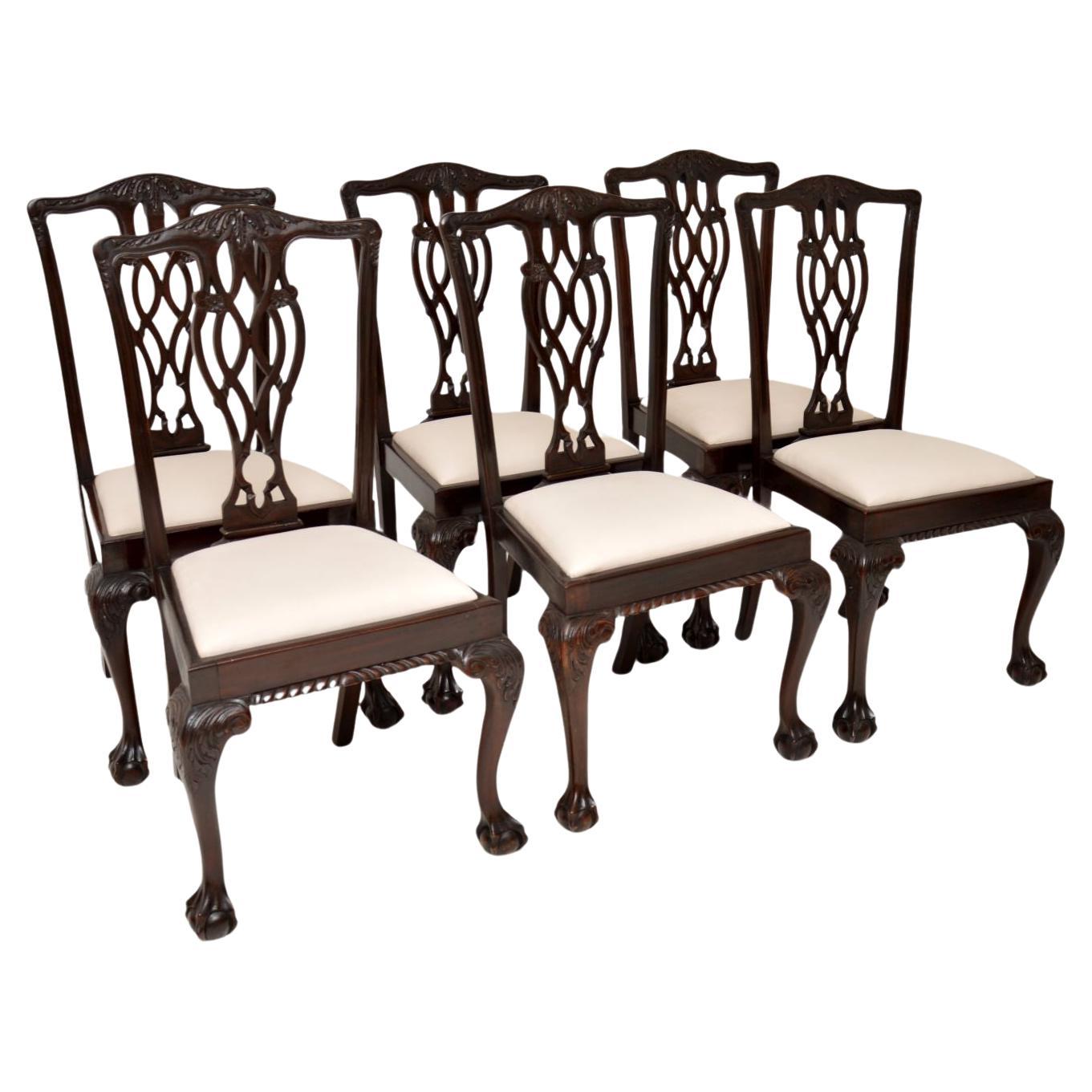 Ensemble de 6 chaises de salle à manger anciennes de style Chippendale en vente