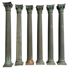 Set aus 6 antiken korinthischen Architektur-Säulen aus geriffeltem Kupfer, 104 Zoll hoch
