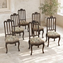Set of 6 Antique Country French Liègeois Dining Chairs with Needlepoint Tapestry
