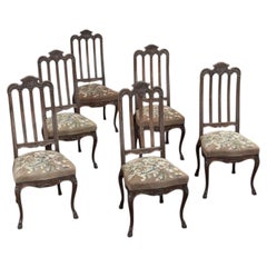 Set of 6 Antique Country French Liègeois Dining Chairs with Needlepoint Tapestry