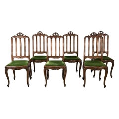 Set of 6 Antique Country French Solid Oak Dining Chairs