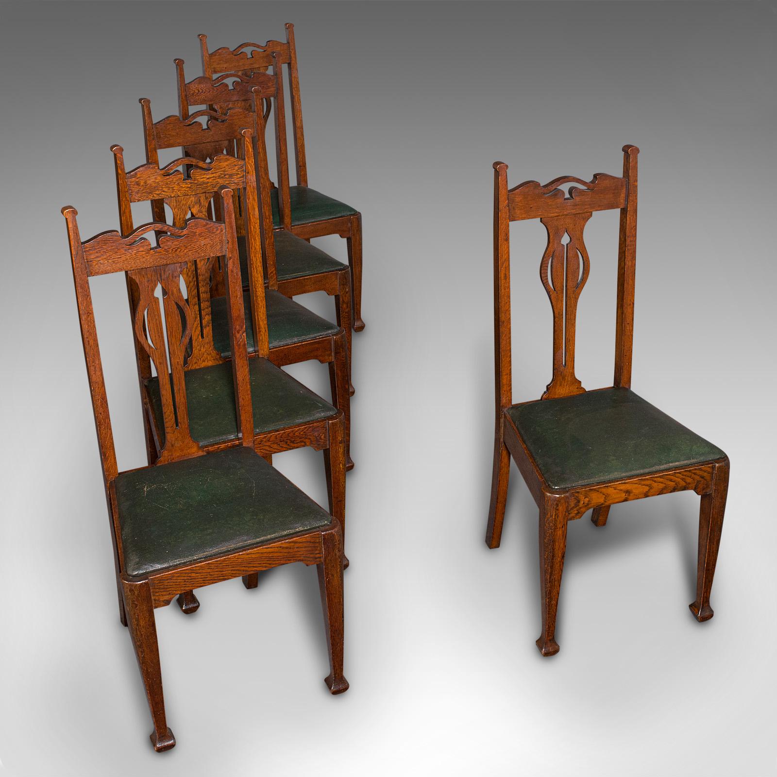 19th Century Set of 6 Antique Dining Chairs, English, Arts & Crafts, Liberty, Victorian, 1900