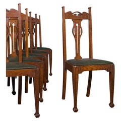 Set of 6 Antique Dining Chairs, English, Arts & Crafts, Liberty, Victorian, 1900