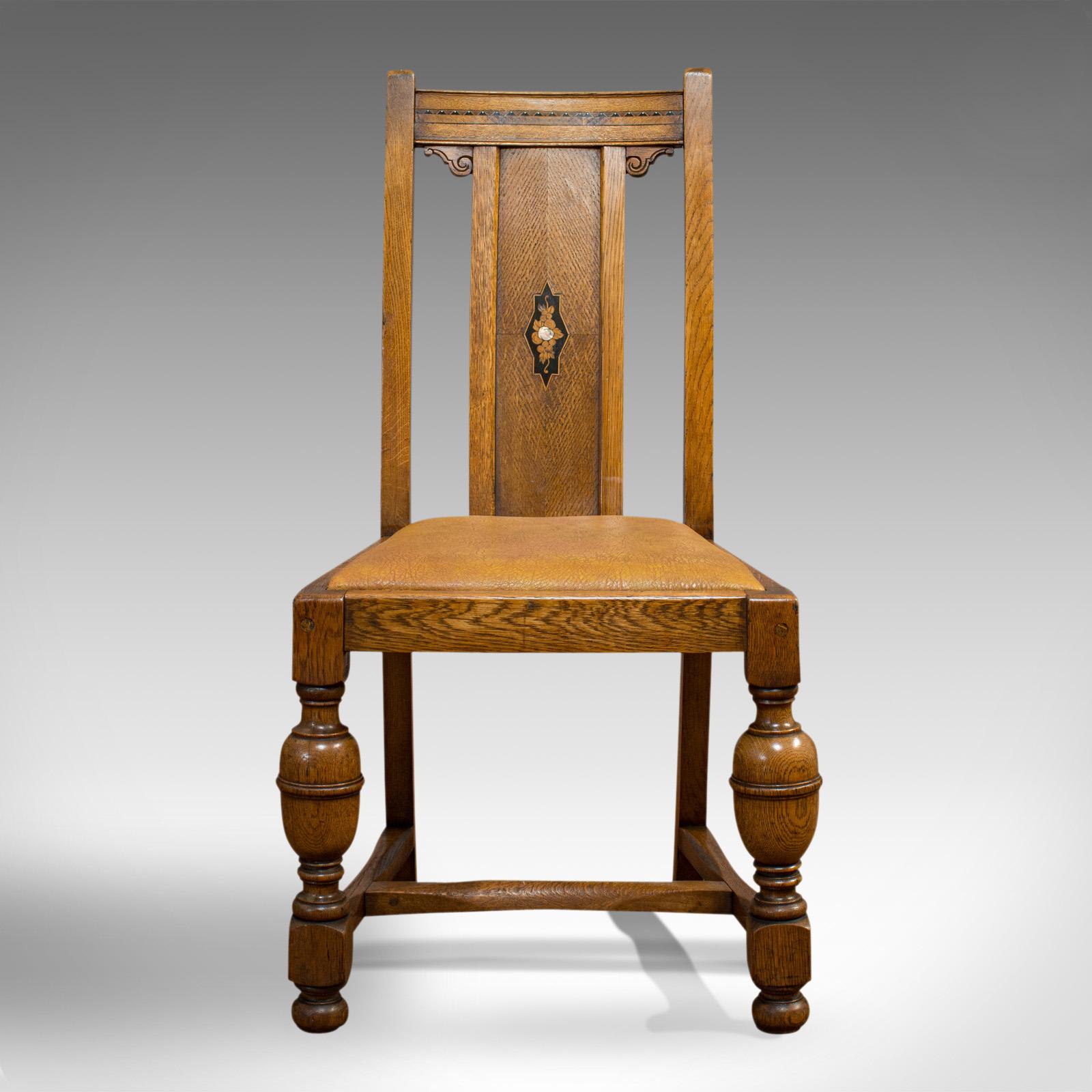 20th Century Set of 6, Antique Dining Chairs, English, Golden Oak, Edwardian, circa 1910