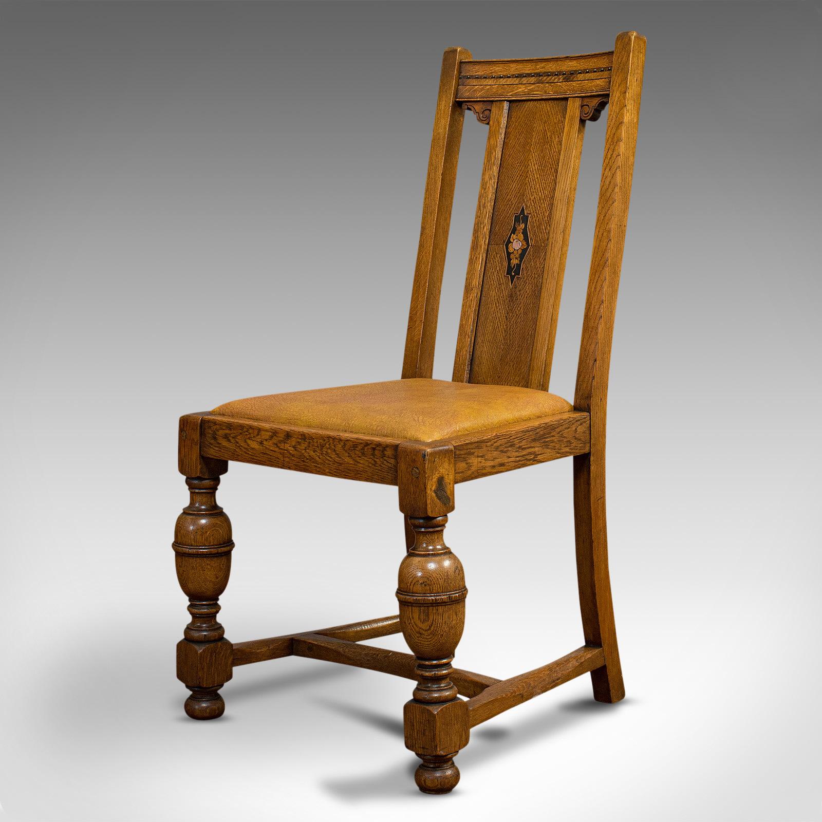 Set of 6, Antique Dining Chairs, English, Golden Oak, Edwardian, circa 1910 1