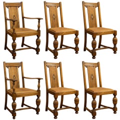 Lot de 6 chaises de salle à manger anciennes:: anglaises:: en chêne doré:: édouardiennes:: circa 1910