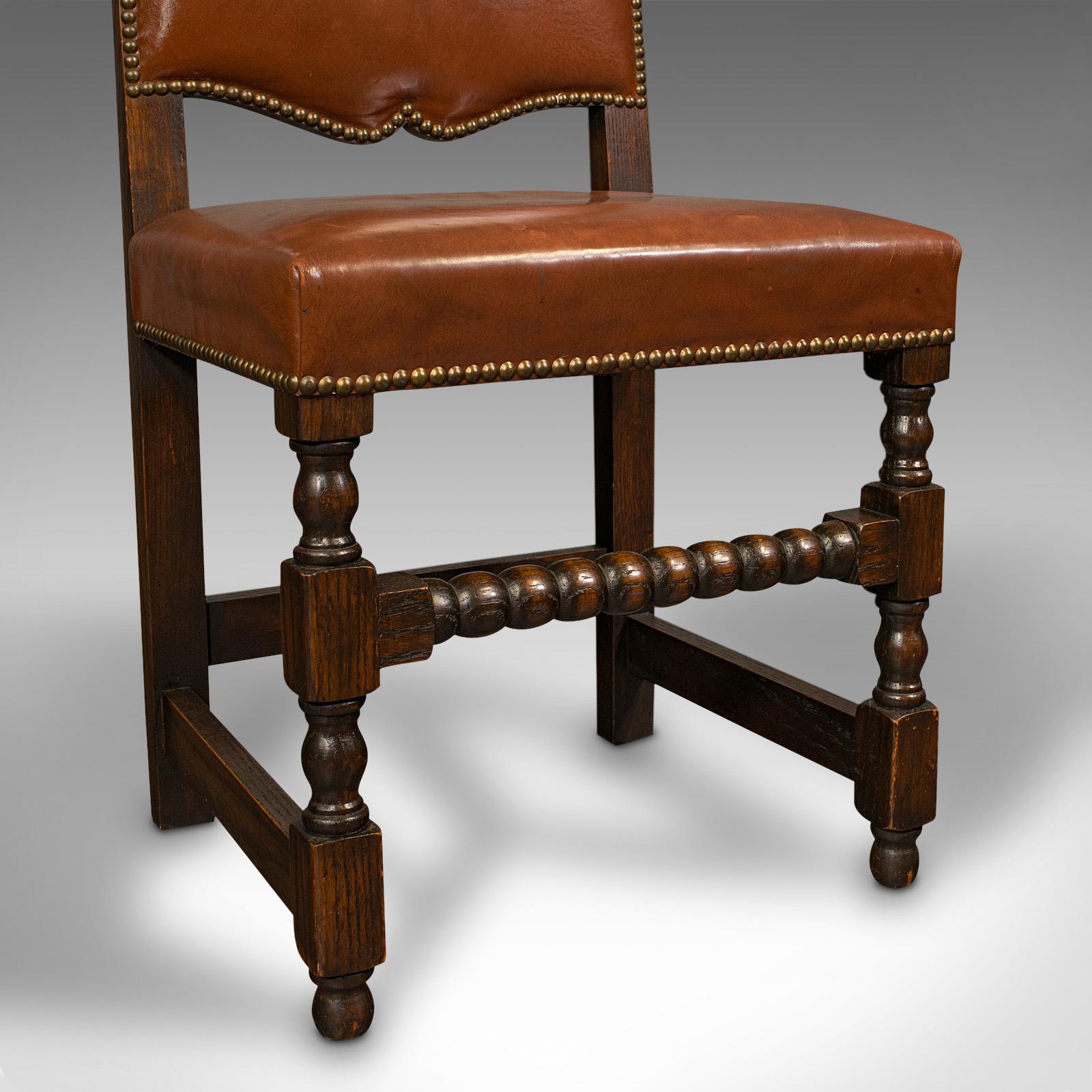 Set of 6 Antique Dining Chairs, English, Leather, Oak, Seat, Edwardian, C.1910 5
