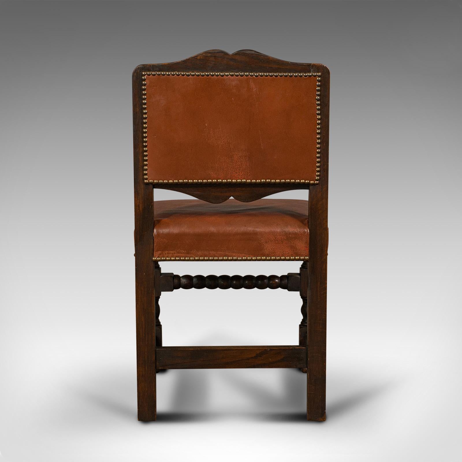 20th Century Set of 6 Antique Dining Chairs, English, Leather, Oak, Seat, Edwardian, C.1910